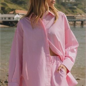 Daily Drills Pink Striped Shirt and shorts SET